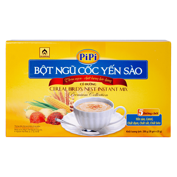 Bột Ngũ Cốc Yến Sào PiPi – Hộp 20 gói – Yến Sào Plaza