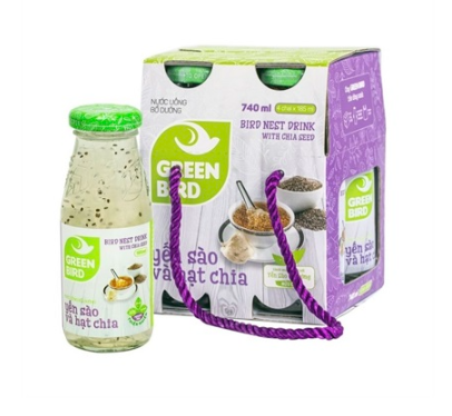 Green Bird – Hộp Quà Nước Yến Sào Chưng Hạt Chia – 4 hũ * 185 ml – Nutrinest