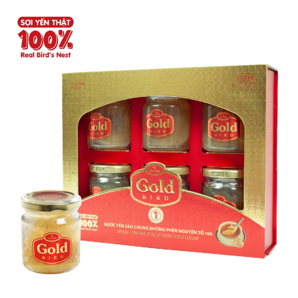 Gold Bird – Hộp Quà Yến Sào Nguyên Tổ Chưng Đường Phèn – 6 Hũ * 190 Gram – Nutrinest