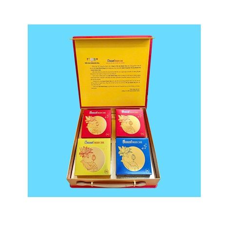 Bánh trung thu Yến Sào Sanest Khánh Hòa hộp 4 bánh 120gr (2 thập cẩm, 1 Mềm, 1 Dẻo) – Yến Sào Plaza