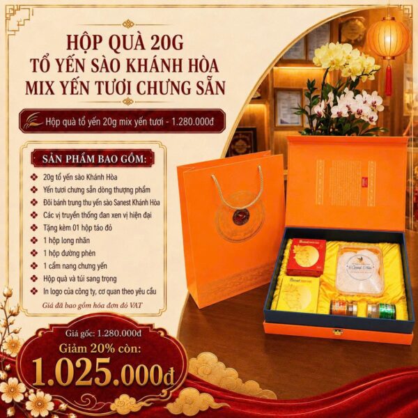 Hộp Qùa 20g Tổ Yến Sào Khánh Hòa Và Bánh Trung Thu Yến Sào Sanest Khánh Hòa Kết Họp Yến Tươi Chưng Sẵn Thượng Phẩm - 1.025.000đ