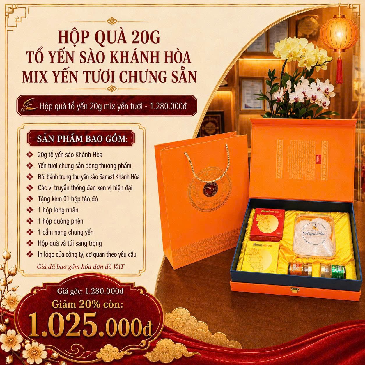 Hộp Qùa 20g Tổ Yến Sào Khánh Hòa Và Bánh Trung Thu Yến Sào Sanest Khánh Hòa Kết Họp Yến Tươi Chưng Sẵn Thượng Phẩm - 1.025.000đ