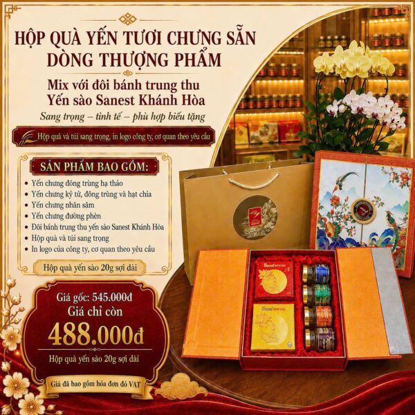Hộp Quà Bánh Trung Thu Yến Sào Sanest Khánh Hòa Và Yến Tươi Chưng Sẵn - 488.000đ - Trung Thu An Nhien