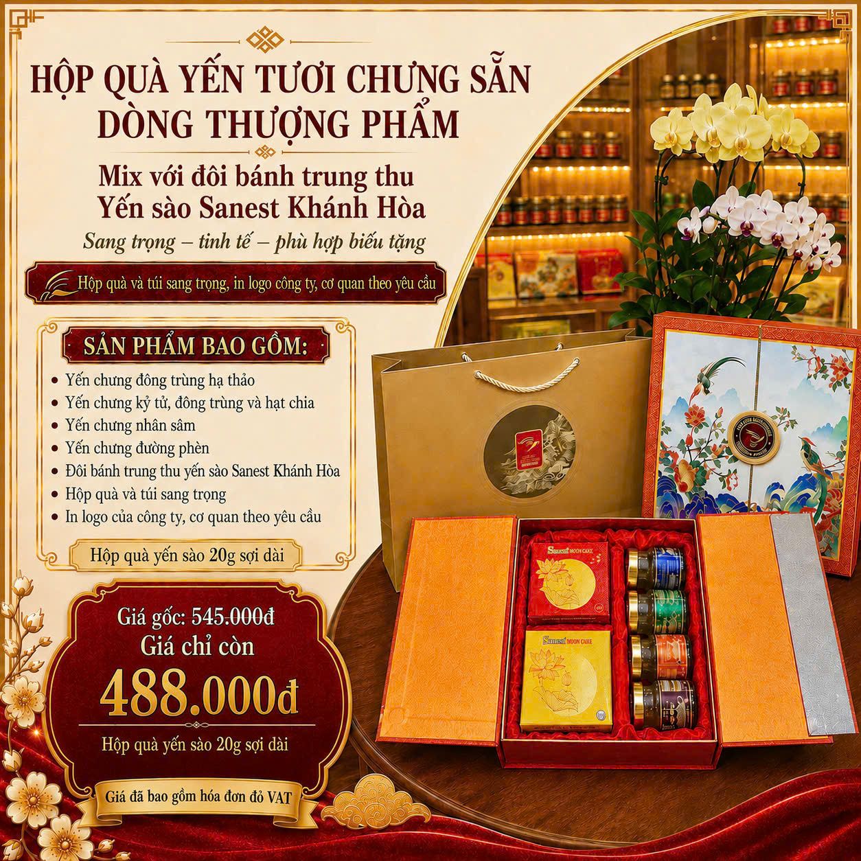 Hộp Quà Bánh Trung Thu Yến Sào Sanest Khánh Hòa Và Yến Tươi Chưng Sẵn - 488.000đ - Trung Thu An Nhien